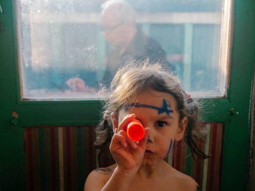 Amelia playing pirate when visiting her grandparents. Photo: Katerina Shosheva