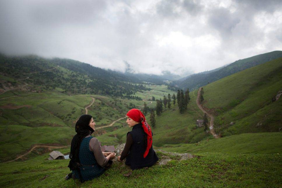 Darejan, mother of five with one of her daughters on the pastures. Photo: Natela Grigalashvili